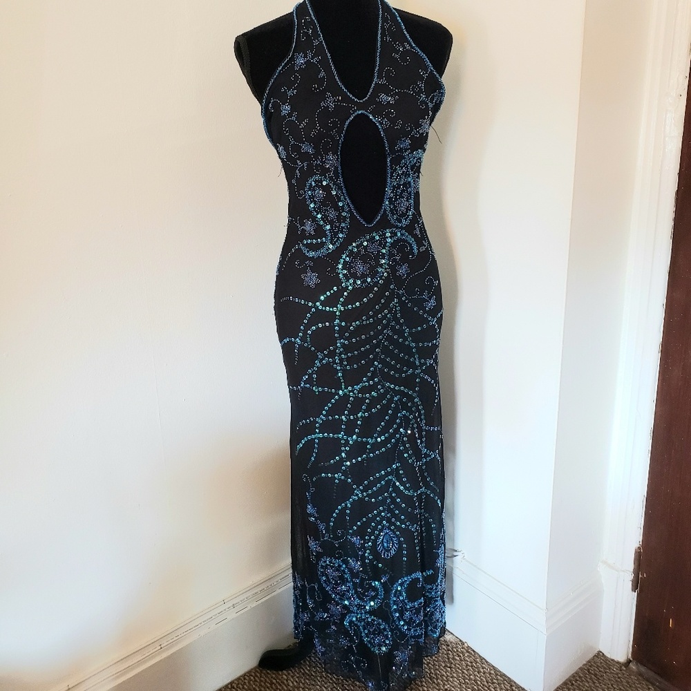 Mermaid Fishtail style sequin halter gown, NWT